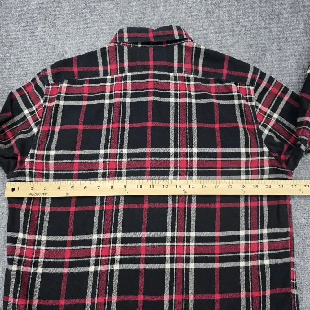 Banana Republic Shirt Mens Tall Medium Black Red Plaid Flannel Organic Untucked